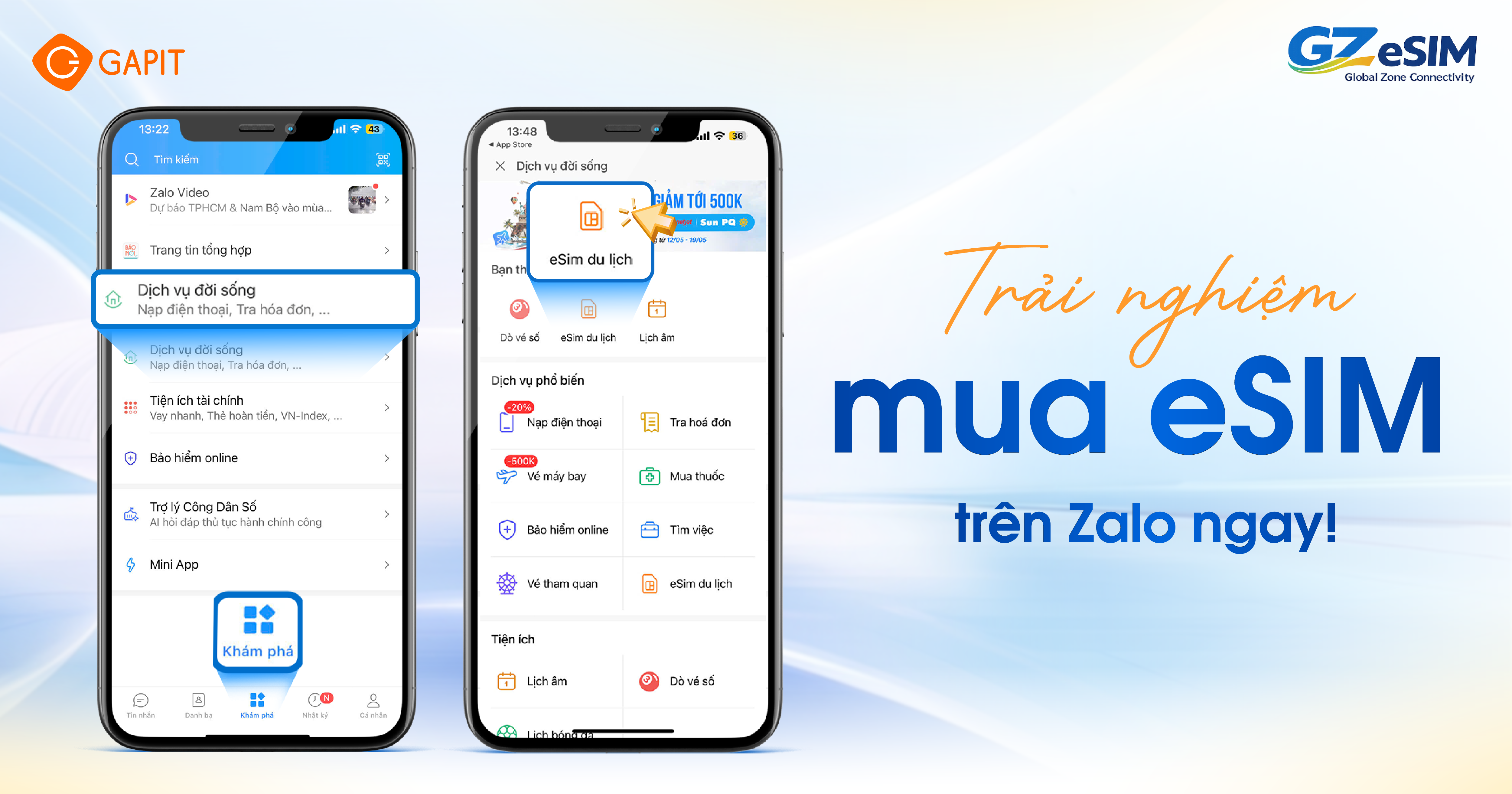 GAPIT dịch vụ esim quốc tế trên Zalo